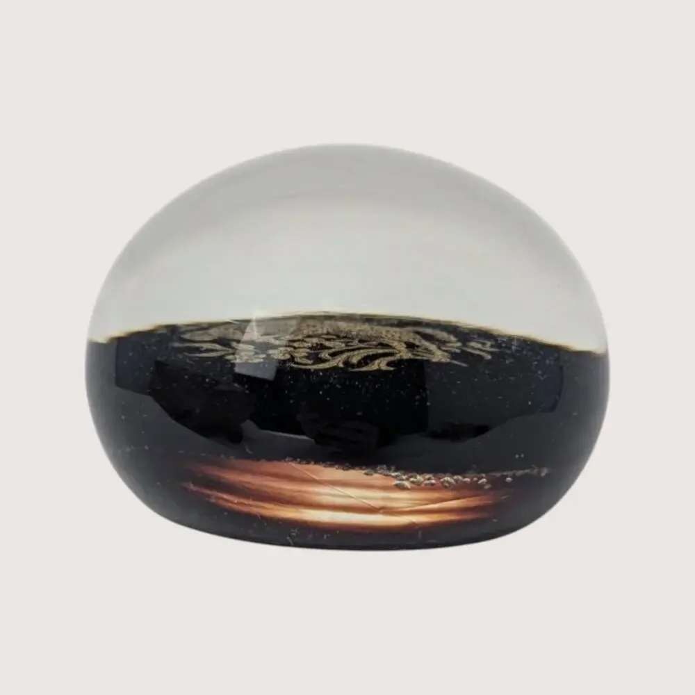 Vintage Chokin Style Gold Ram Lacquerware Glass Dome Paperweight